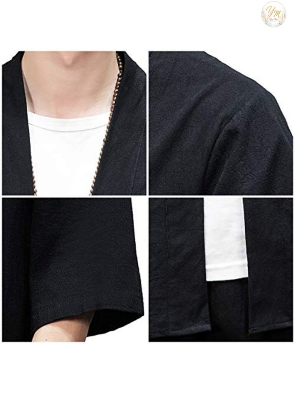 Men's Cotton Linen Kimono Cardigan Japanese Haori 3/4 Sleeve Loose Fit - Picture 6 of 6